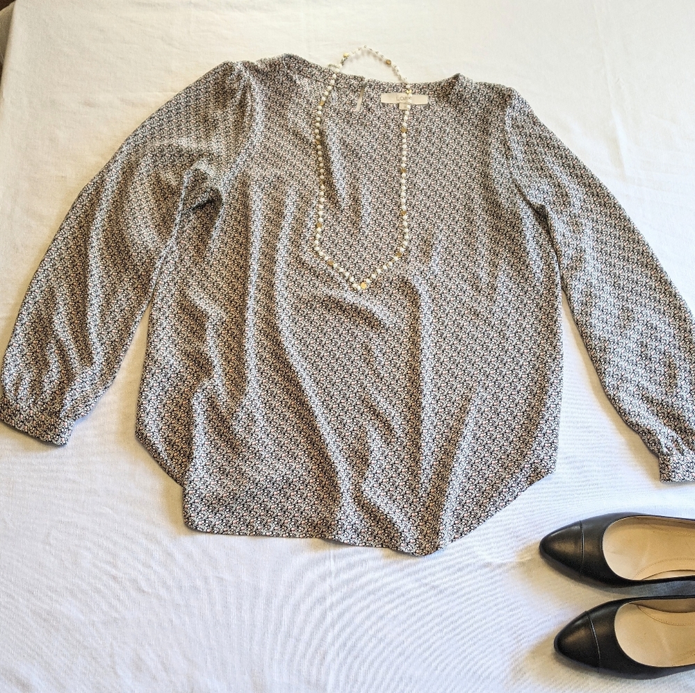 Loft Puff-sleeve Printed Blouse